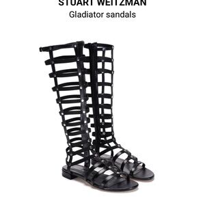 Stuart Weitzman Black Knee-High Gladiator Sandals